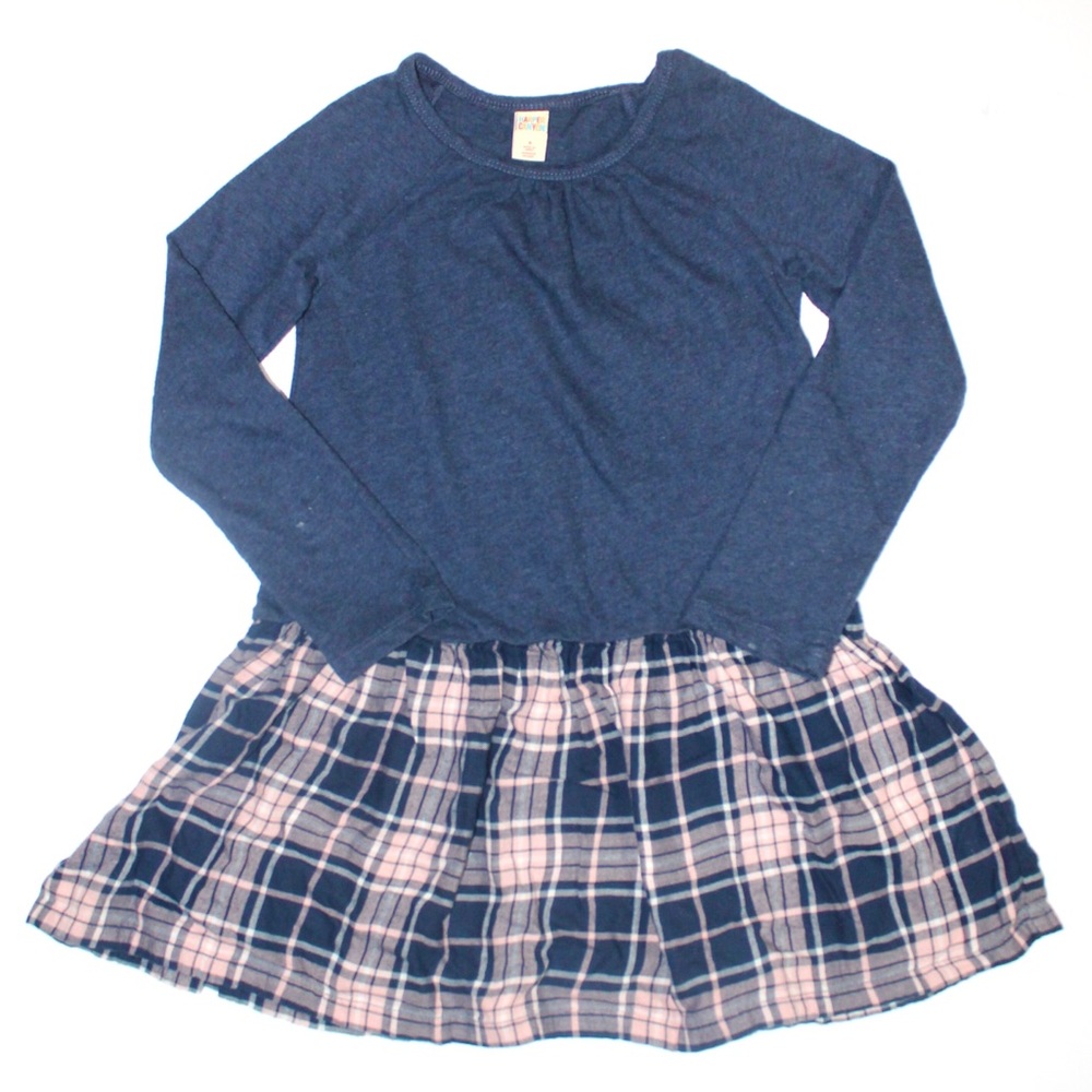 Harper Canyon Navy Long-Sleeve Top with Pink & Navy Plaid Skirt